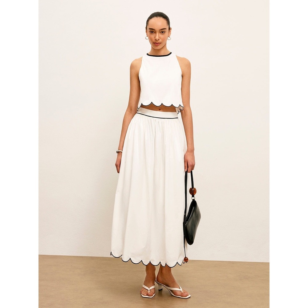 Commense Scallop Trim Color Block Sleeveless Skirt Set in Size Small